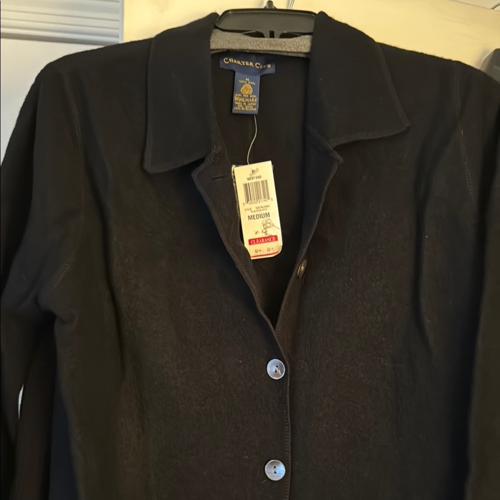 Charter Club Black Button-Up Cardigan